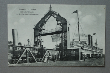 Ansichtskarte AK Sassnitz 1905-1920 Fährschiff PREUSSEN D-Zug Berlin Stockholm Schiff Eisenbahn Zug Architektur Ortsansicht Mecklenburg Vorpommern